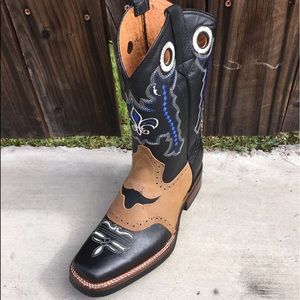 Mens Genuine Leather Rodeo Square Toe Black Boots
